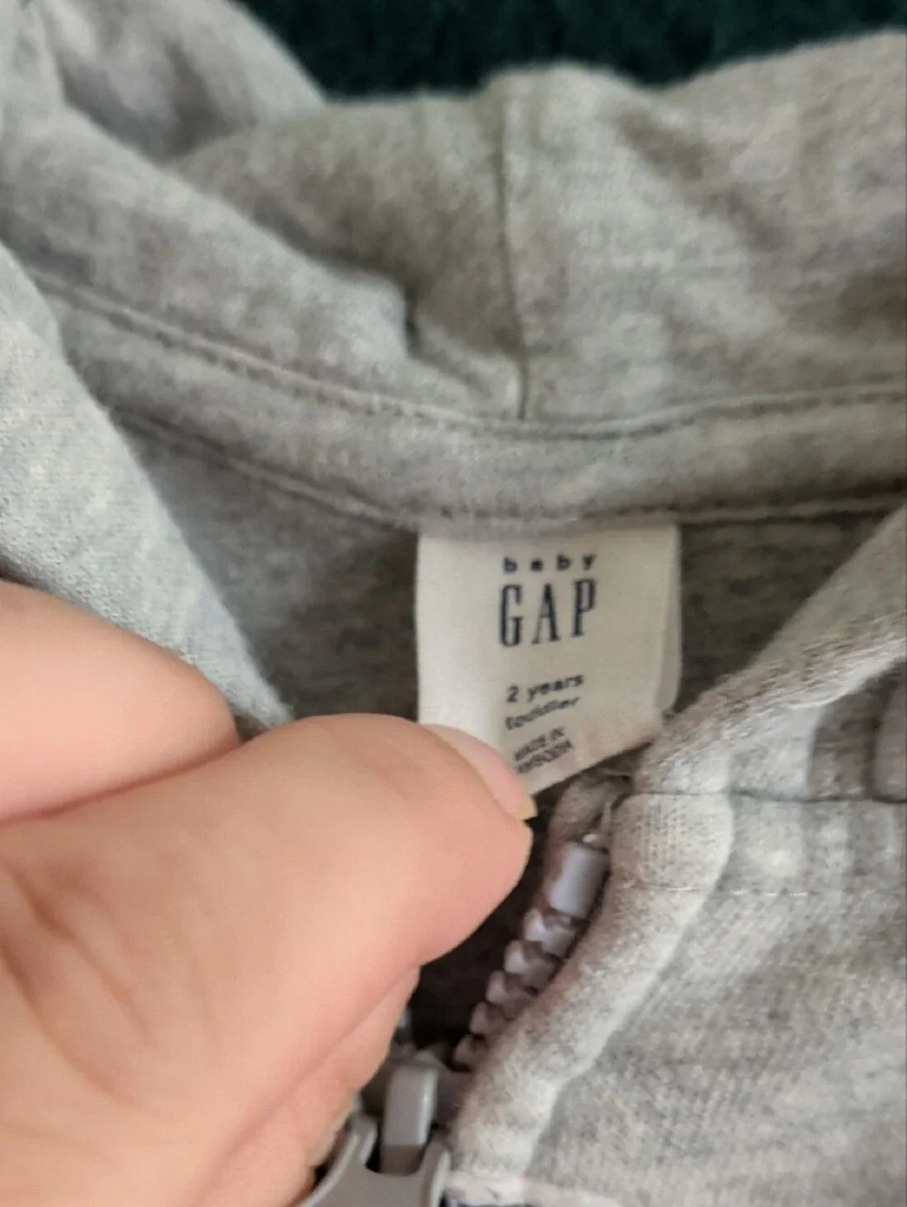 GAP Kids Hooded Zip Sweatshirt - Light Gray with Navy Logo